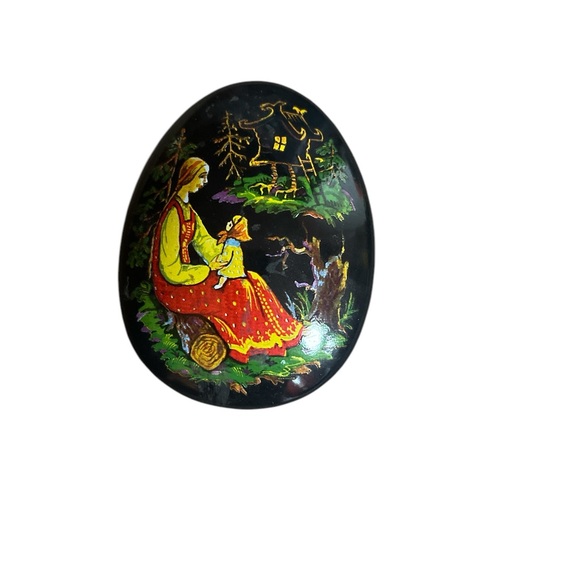 Decorative Black Egg with Folk Art Design - Picture 1 of 2